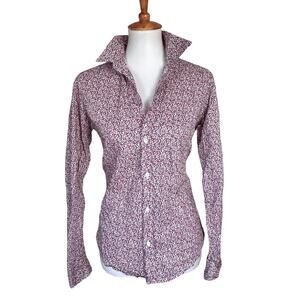 Frank & Eileen Barry Crinkled Cotton Button-Up Blouse Floral Print Size M